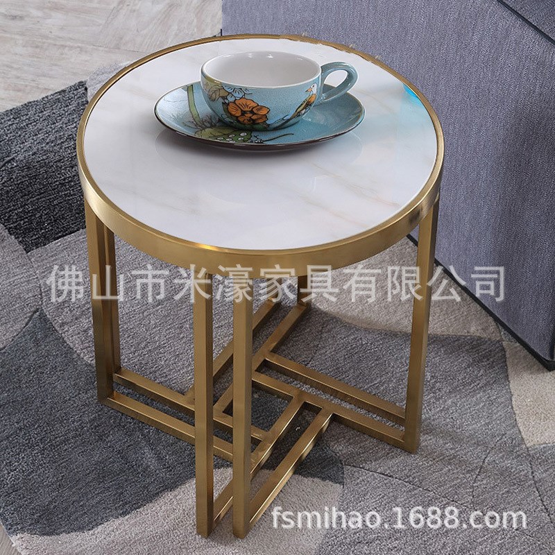 不锈钢边角几简约轻奢大理石小茶几客厅创意沙发边桌厂家圆几