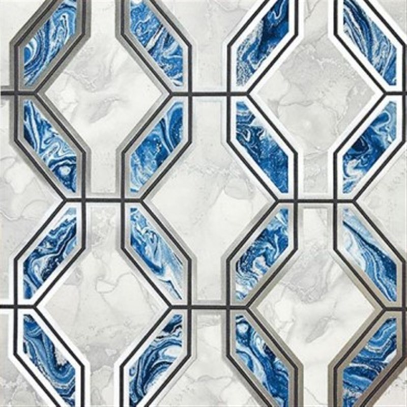 3D立体几何抽象波浪纹PVC壁纸客厅背景酒吧餐厅复古金边墙纸出口