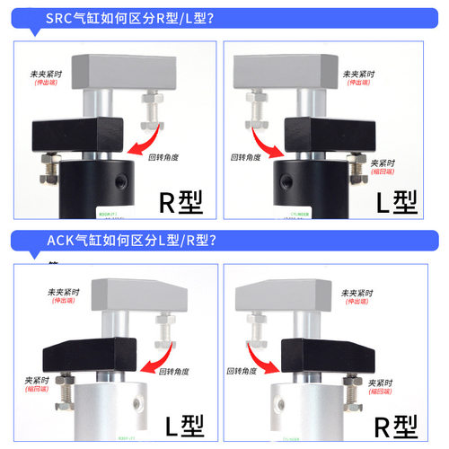 小型气动旋转下压夹紧气缸180度SRC转角ACK25-32-40-50-63x90度LR