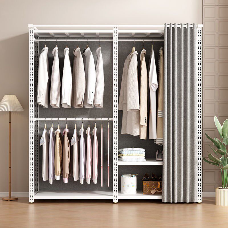 简易衣柜家用卧室全钢组合多层现代简约出租房加厚加粗收纳衣架