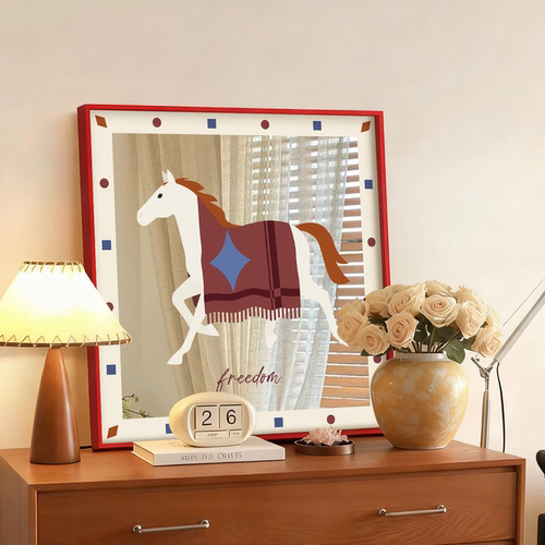 多巴胺镜子画2025新款客厅沙发背景墙马到成功装饰画小众艺术挂画