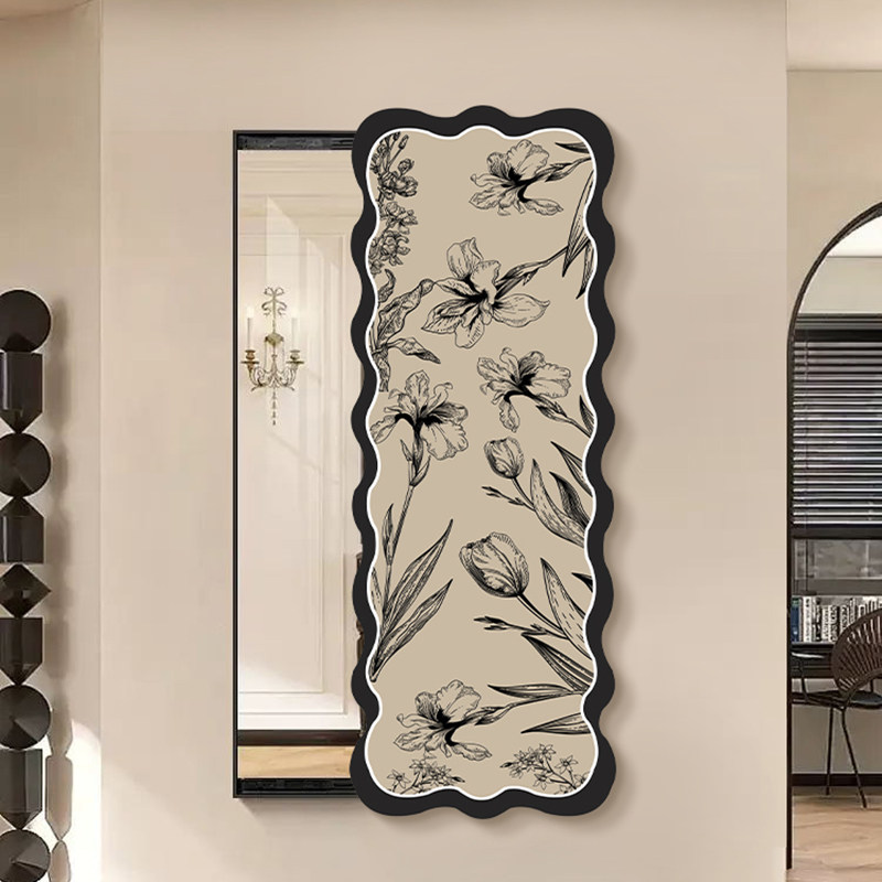 中古风入户玄关装饰画竖版穿衣镜简约复古隐藏式推拉全身镜子挂画,家居饰品,现代装饰画,淘宝优惠券,粉丝福利购,淘宝优惠卷