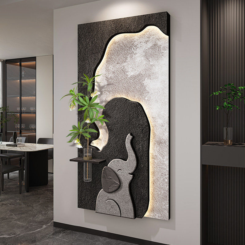 2025新款大象玄关装饰画轻奢高级感走廊过道挂画水培绿植墙面壁画
