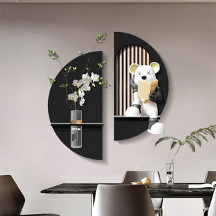 暴力熊餐厅装饰画轻奢高级感壁画现代简约水培绿植饭厅背景墙挂画