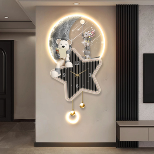 高级感暴力熊玄关装饰画客厅入户走廊过道壁画电视背景墙钟表挂画