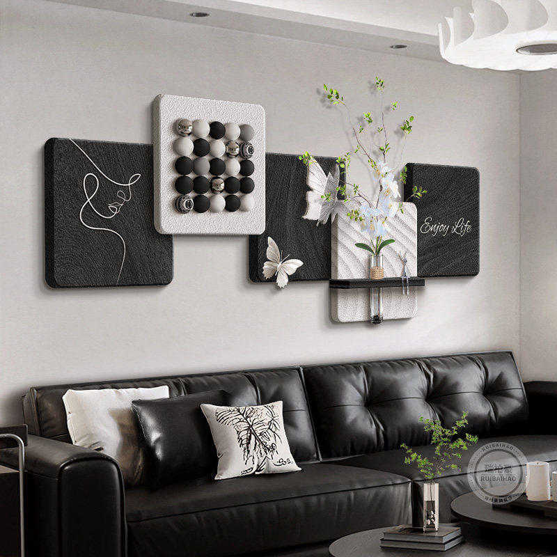 现代简约客厅装饰画高级感黑白沙发背景墙挂画立体新款大白墙壁画,家居饰品,现代装饰画,淘宝优惠券,粉丝福利购,淘宝优惠卷