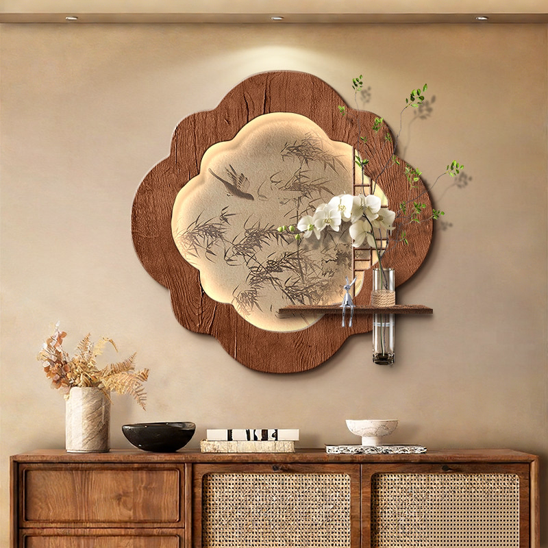 宋代美学入户玄关装饰画水培绿植法式中古风立体挂画造型墙壁灯画