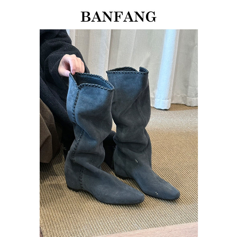 BANFANG女鞋【流浪诗人】尖头牛反绒复古堆堆靴女款秋冬百搭款,女鞋,时装靴,淘宝优惠券,粉丝福利购,淘宝优惠卷