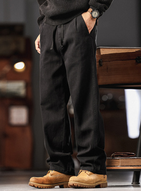 格蓝鹿美式复古重磅休闲裤男秋季新款潮牌宽松直筒炒洗工装长裤男