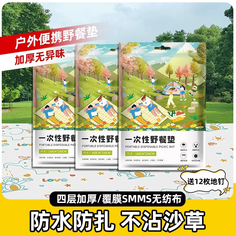 户外一次性野餐垫春游便携垫子加厚防水防潮垫沙滩垫防沙必备用品
