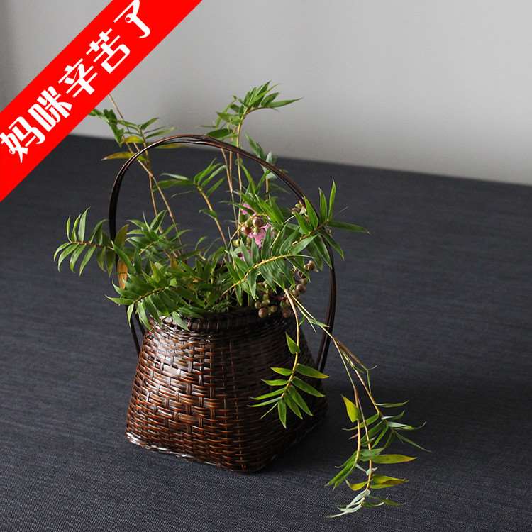 日式小花篮 供佛花篮 田园竹编花篮 花器 插花篮 竹工艺手编花篮