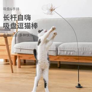 宠物逗猫棒猫玩具猫咪自嗨长钢丝羽毛吸盘可替换逗猫头