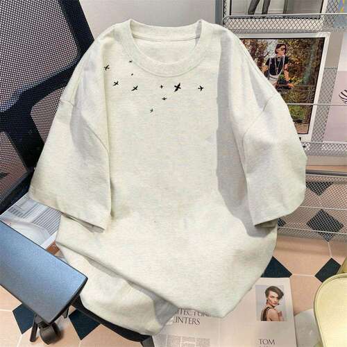 广州十三行外贸清仓捡漏~男女韩系纯棉短袖T恤宽松复古风圆领上衣