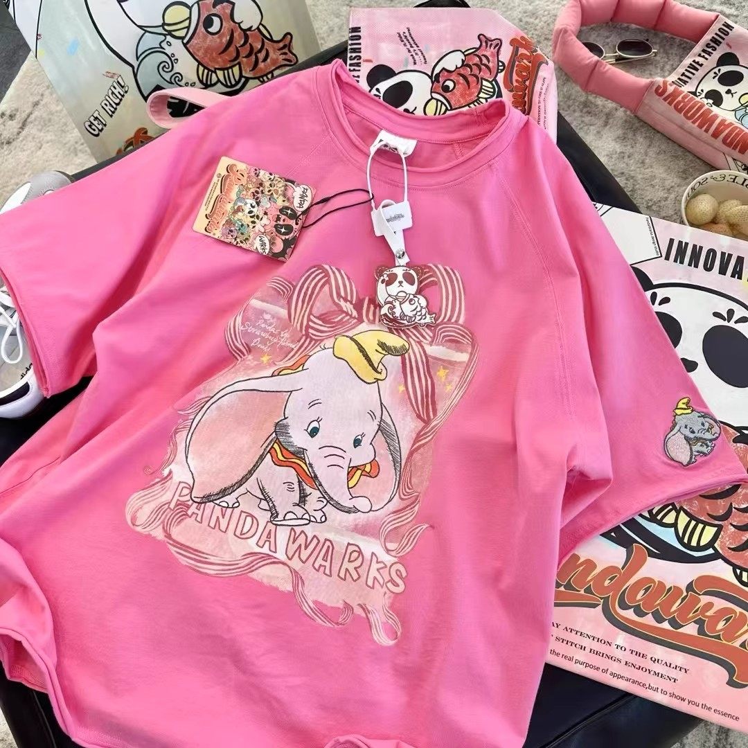 海外订单外贸撤回尾货~韩版减龄纯棉小飞象印花短袖T恤男女上衣服,女装/女士精品,时尚防晒服,淘宝优惠券,粉丝福利购,淘宝优惠卷