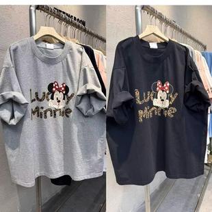 海外订单外贸撤回尾货 T恤男女纯棉上衣服 美式 豹纹蝴蝶结米妮短袖