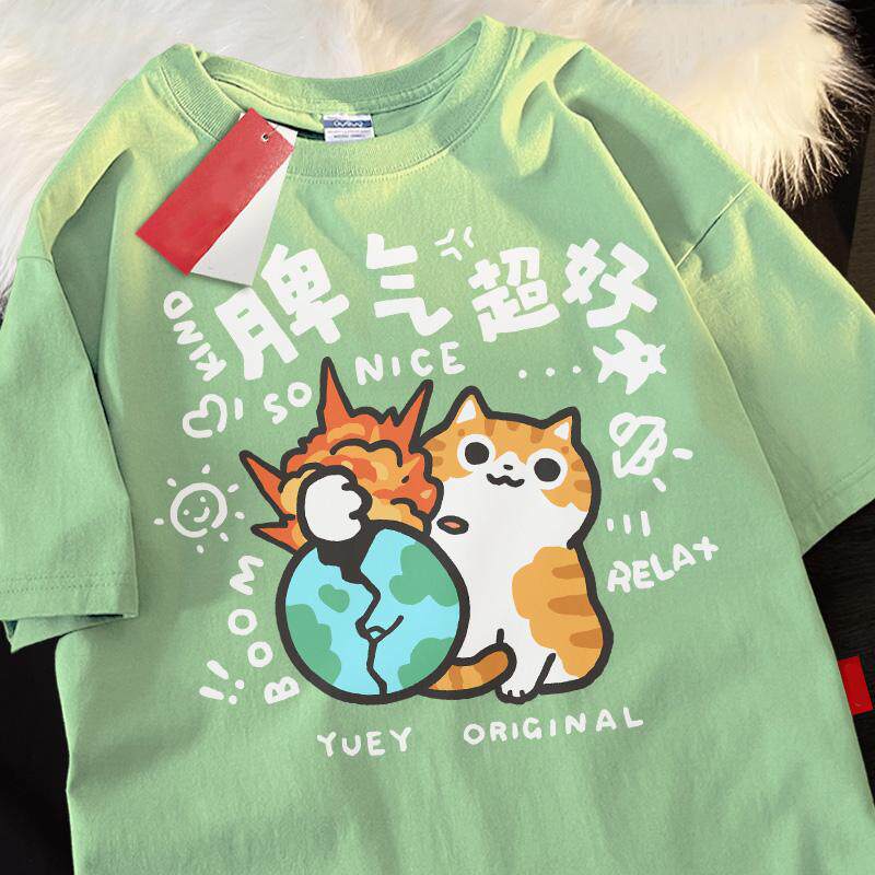 外贸原单正品尾货清仓~脾气超好潮牌纯棉T恤男女卡通橘猫短袖上衣
