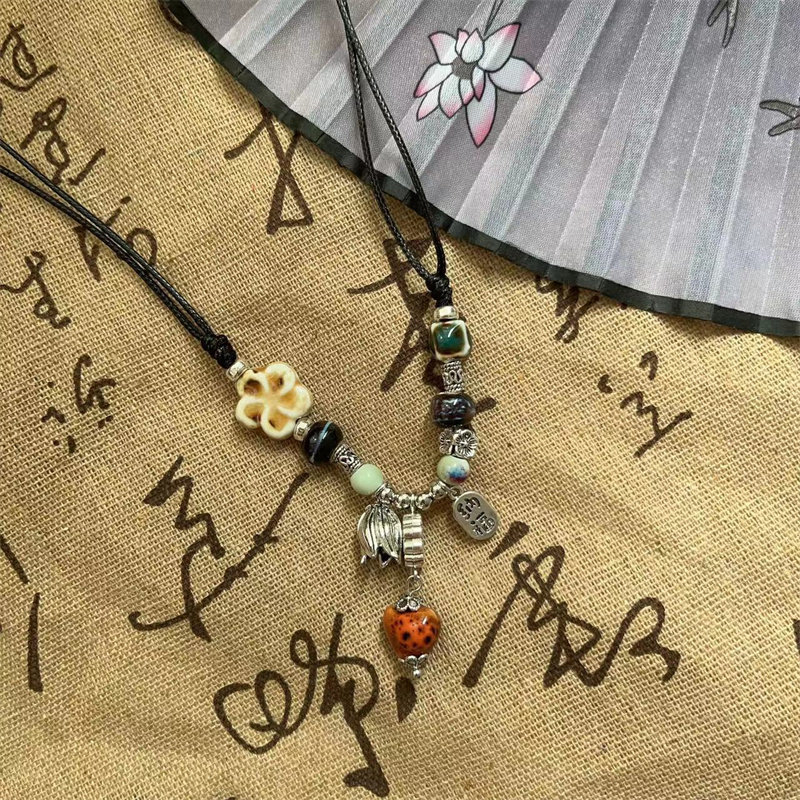 新中式醉梦爱心陶瓷串珠项链女复古编织绳颈链国风禅意汉服锁骨链,饰品/流行首饰/时尚饰品新,项链,淘宝优惠券,粉丝福利购,淘宝优惠卷