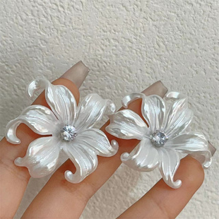 白色花朵耳钉2024年新款爆款小众独特耳环夸张夏季耳饰女高级感