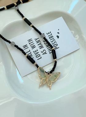 复古新中式串珠蝴蝶项链2023年新款爆款小众设计感高级感