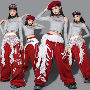 女童红色爵士舞服装少儿jazz练功服套装儿童街舞演出服女孩裤子潮