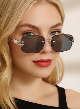 韩版新款无边框星星渐变水银墨镜女中古亚裔辣妹风高级感太阳眼镜