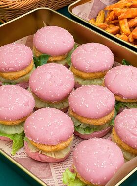 麦王网红迷你粉色小汉堡包面包胚儿童自助餐厅火锅烤肉商用批发箱