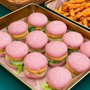 麦王网红迷你粉色小汉堡包面包胚儿童自助餐厅火锅烤肉商用批发箱