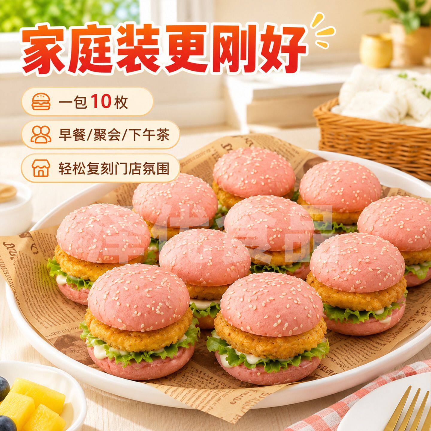 网红麦王豫堡迷你粉色小汉堡包面包胚儿童自助餐厅火锅烤肉鸡排坯