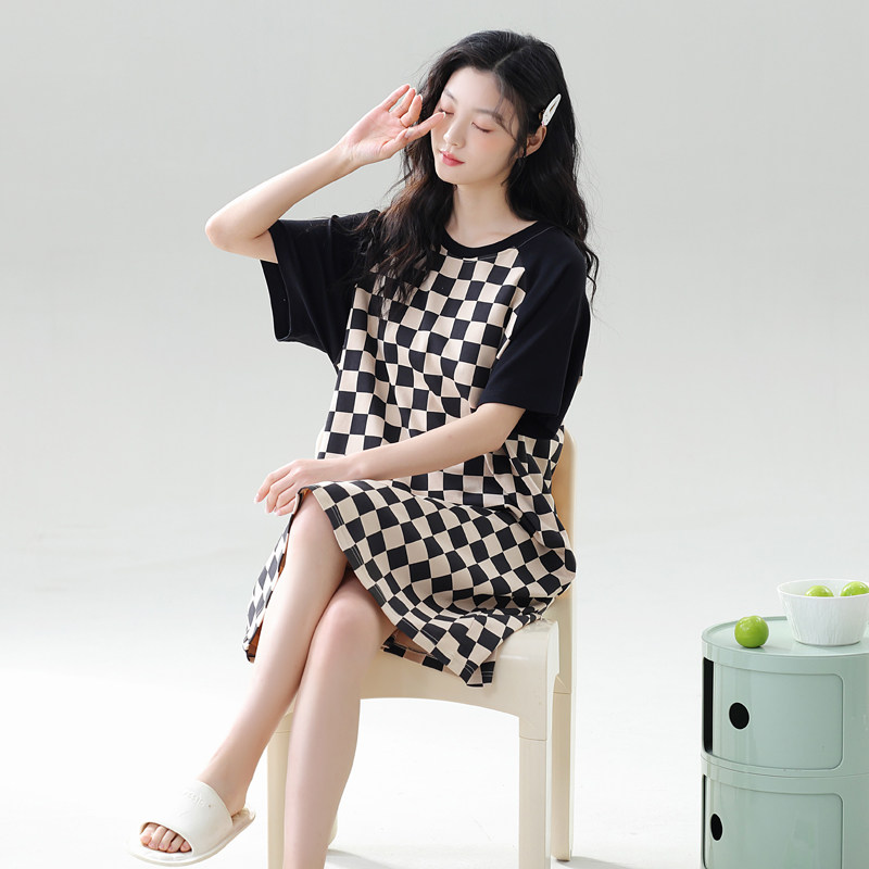 带胸垫睡裙女夏季纯棉短袖宽松