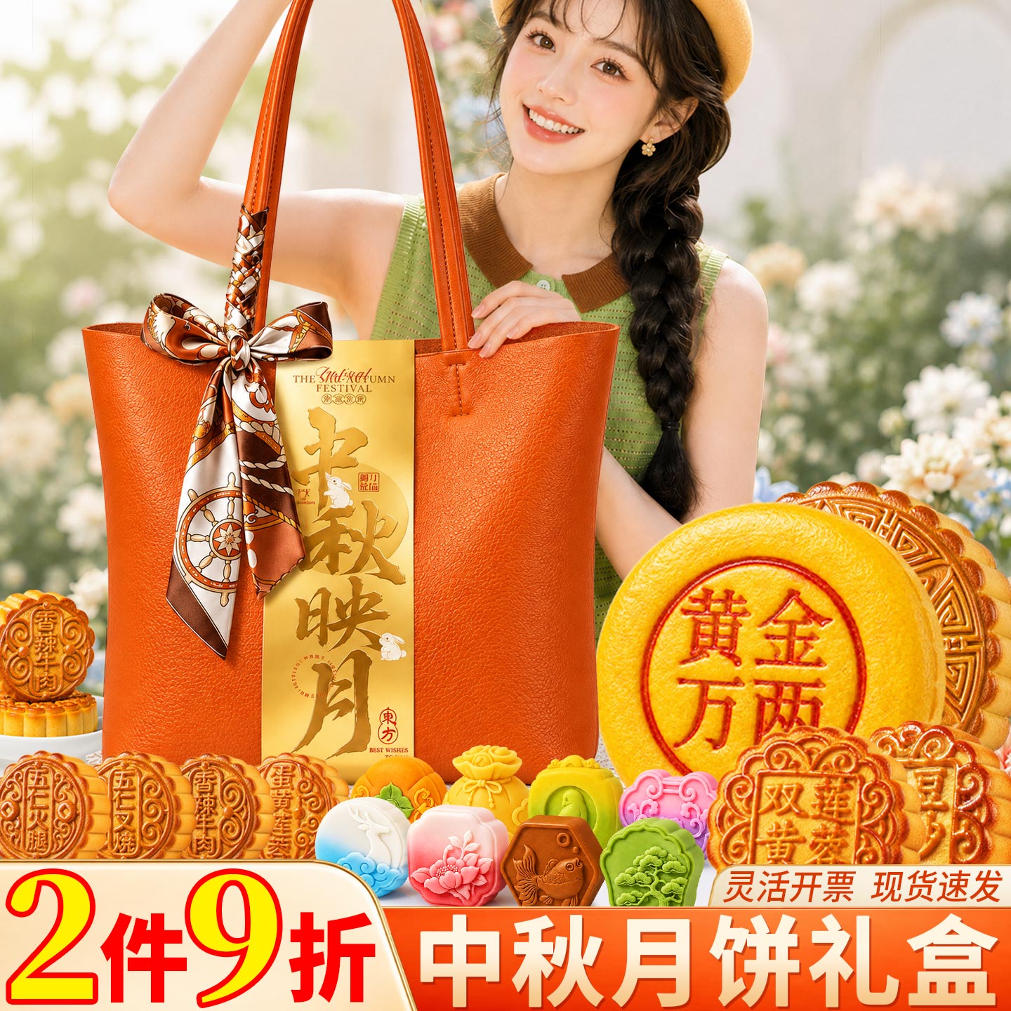 中秋节2026新款礼品流心五仁双蛋黄广式豆沙莲蓉月饼送礼佳品礼盒