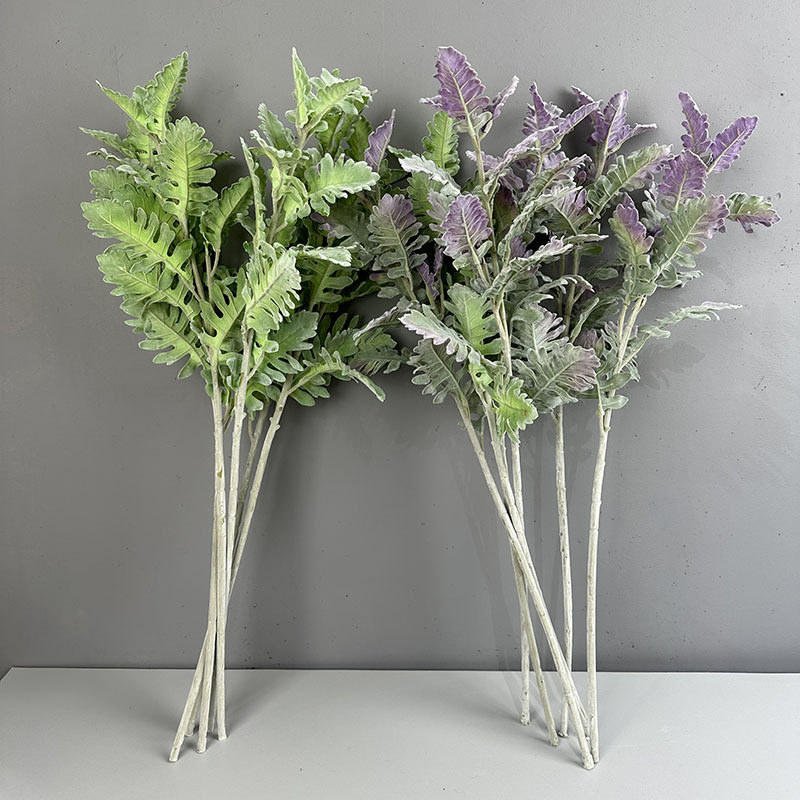 植绒银叶草 银叶菊仿真植物配花配饰塑胶叶子仿真叶植物墙兔儿草