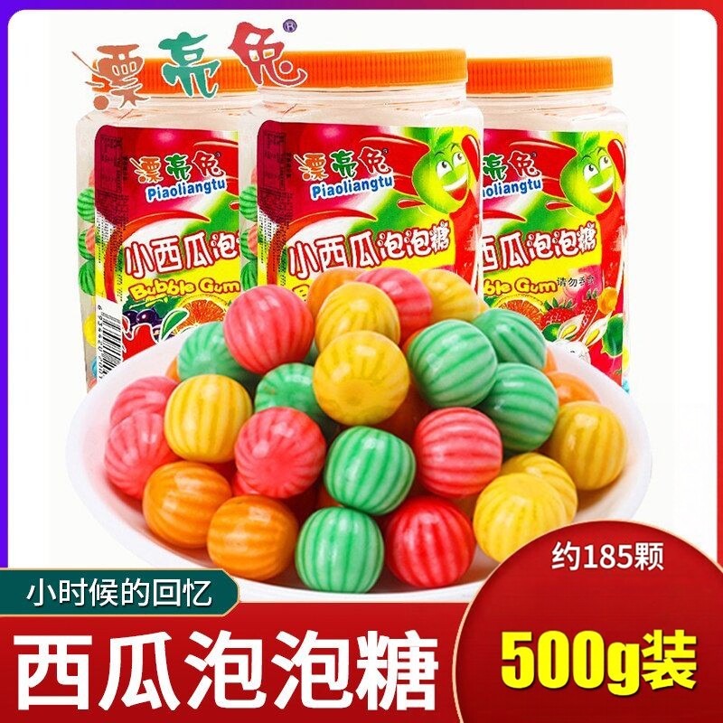 漂亮兔西瓜泡泡糖爆浆儿童糖果口香糖桶装小糖果怀旧零食童年回忆