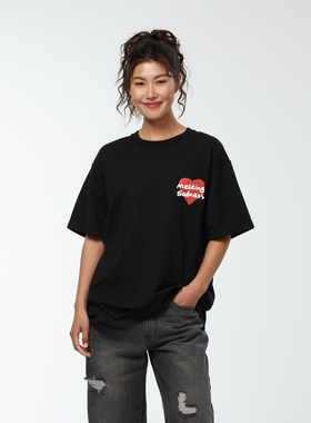 Melting Sadness发泡Logo爱心短袖情侣T恤廓形情人节春夏上衣