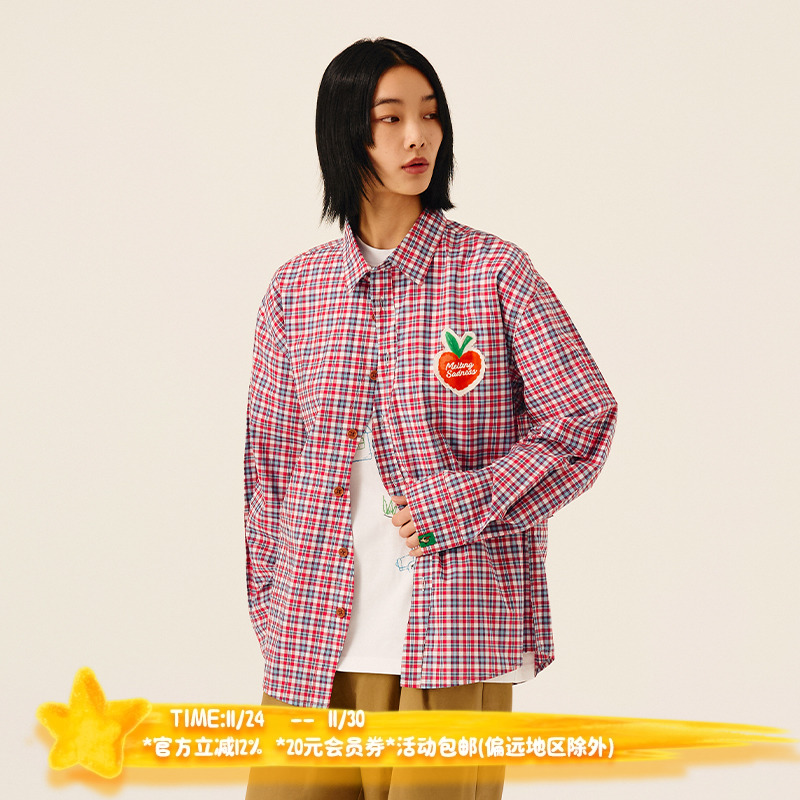 Melting Sadness【春季新品】25年贴布印花格子长袖衬衫男女同款