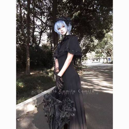 【黑月诡镰】日系哥特风法式复古黑色cos服显瘦斗篷长款连衣裙女