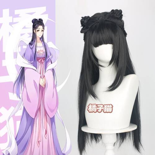 江厌离cos假发 魔道祖师古风造型 假发丸子一体 黑长直玫瑰网新款