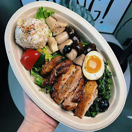 减脂餐打包碗一次性椭圆形可降解纸浆碗健身简餐餐盒轻食沙拉纸碗