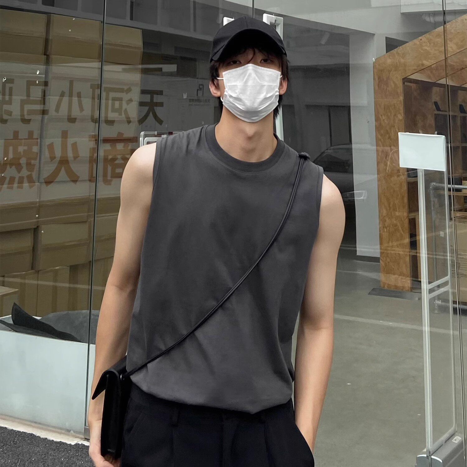 运动健身黑色-纯棉男士毛织背心