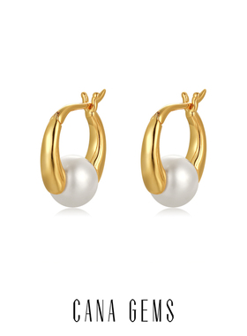 CANA GEMS   PD0571 牛角圈珍珠耳环 气质轻奢小众设计精致耳饰