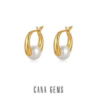 CANA GEMS   PD0571 牛角圈珍珠耳环 气质轻奢小众设计精致耳饰