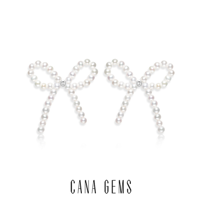 CANA GEMS PD0704 编织蝴蝶结珍珠耳钉