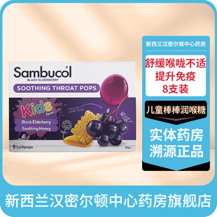 新西兰药房Sambucol接骨木小黑果儿童棒棒糖润喉提升免疫力8支装