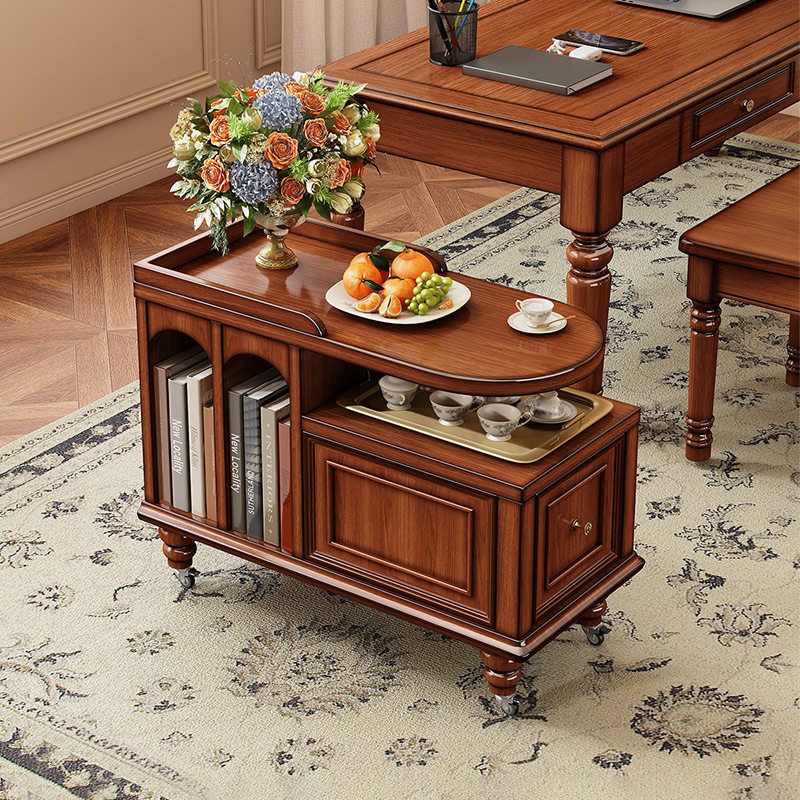 世府美式复古实木茶水台移动带轮小茶几茶桌沙发侧边柜角几边推车,住宅家具,移动边几/推车,淘宝优惠券,粉丝福利购,淘宝优惠卷