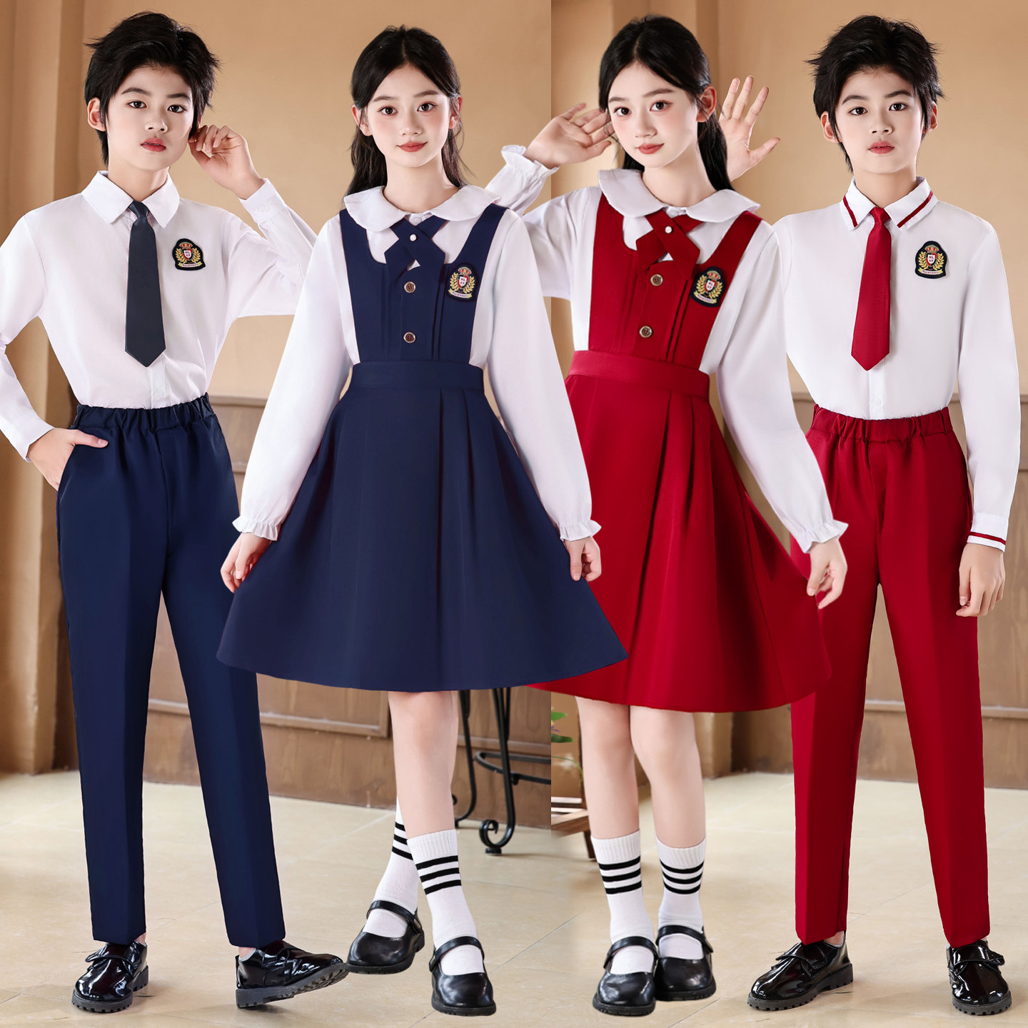 儿童大合唱团中小学生爱国演讲朗诵比赛演出服元旦红色男女童礼服