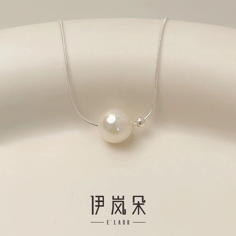 伊岚朵【设计师】珍珠银豆项链｜925银大码加长不勒脖蛇骨锁骨链