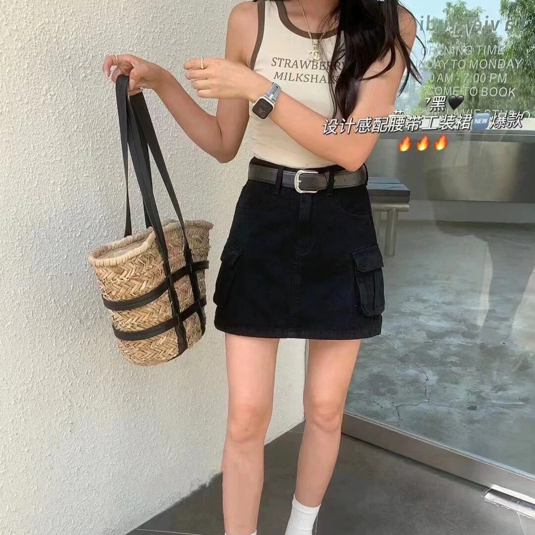 牛仔工装裙夏季40cm遮胯显瘦复古
