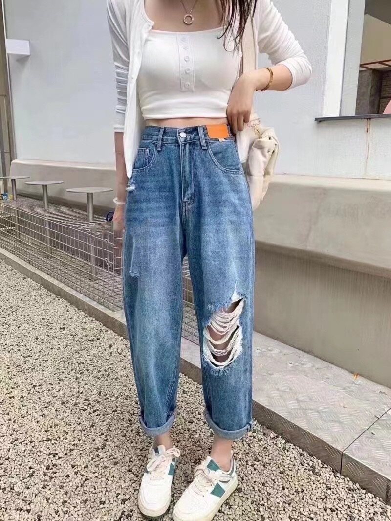 现货春夏破洞牛仔裤垮裤潮流凉感