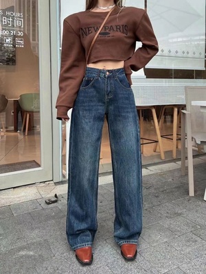 花牌秋冬阔腿百搭潮流拖地欧货