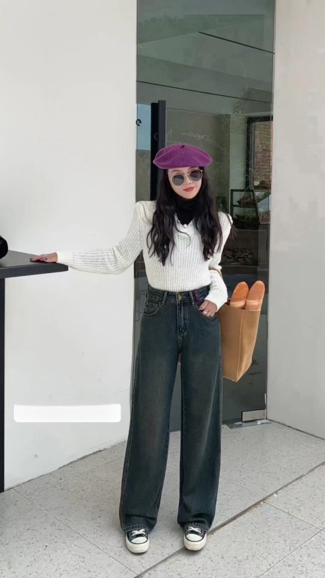 香港花牌秋冬款欧货芭莎BASHA复古百搭薄绒中筒窄版阔腿牛仔裤 女