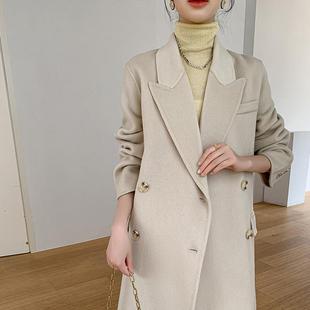 羊毛高级感双排扣毛呢外套 秋冬季 双面羊毛大衣女中长款 2023年新款